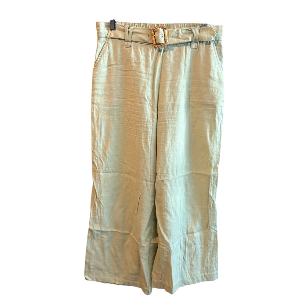 FLAW Sigrid Olsen Light Green Cropped Pants linen blend size medium M